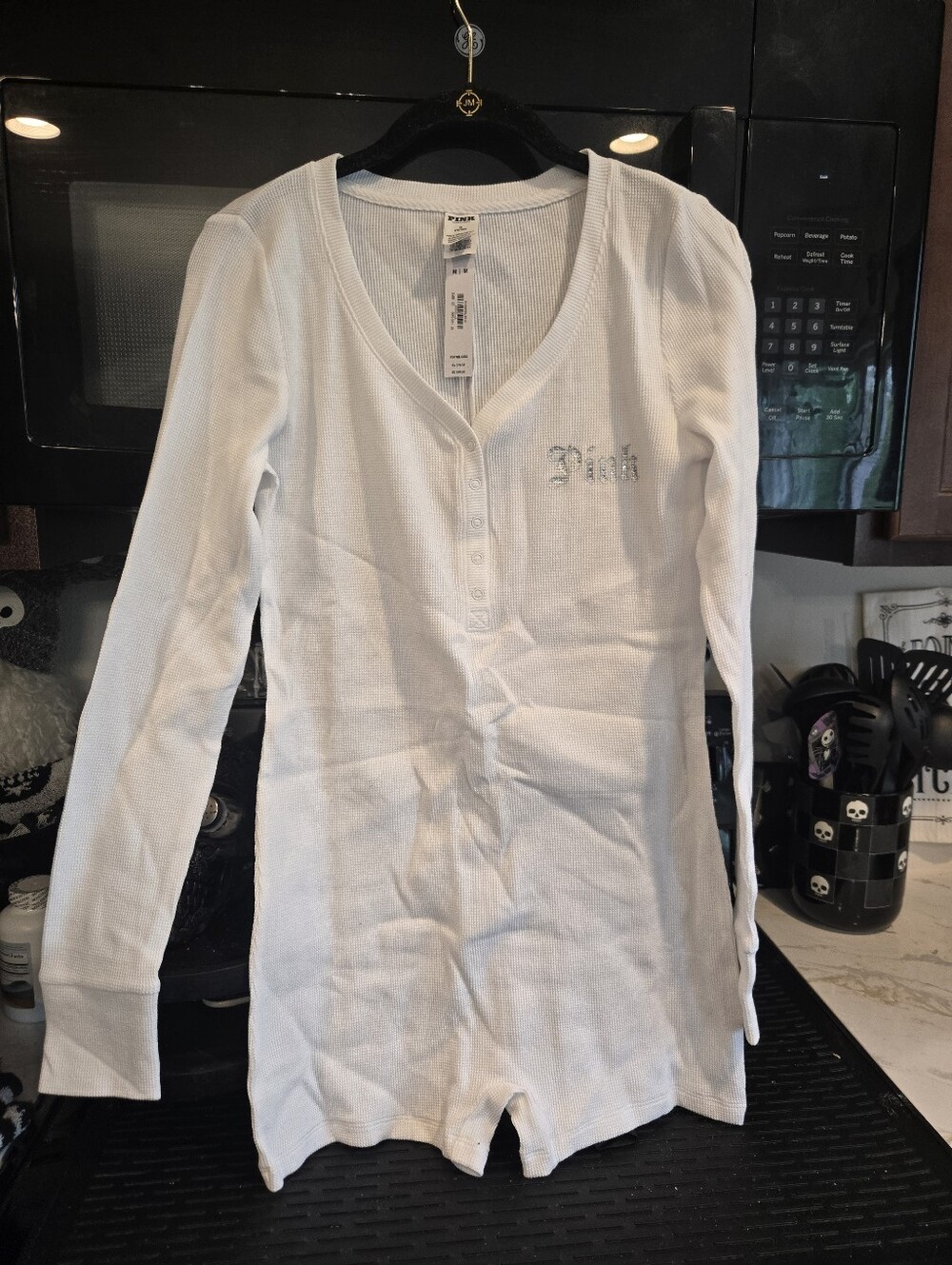 NWT!! PINK Victoria's Secret White Romper With Crystal Angel Wings. Size M